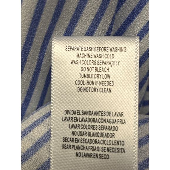 DN Design Dress Womens size 12 Blue White striped Belted Ruffles V Neck‎ - Picture 6 of 8